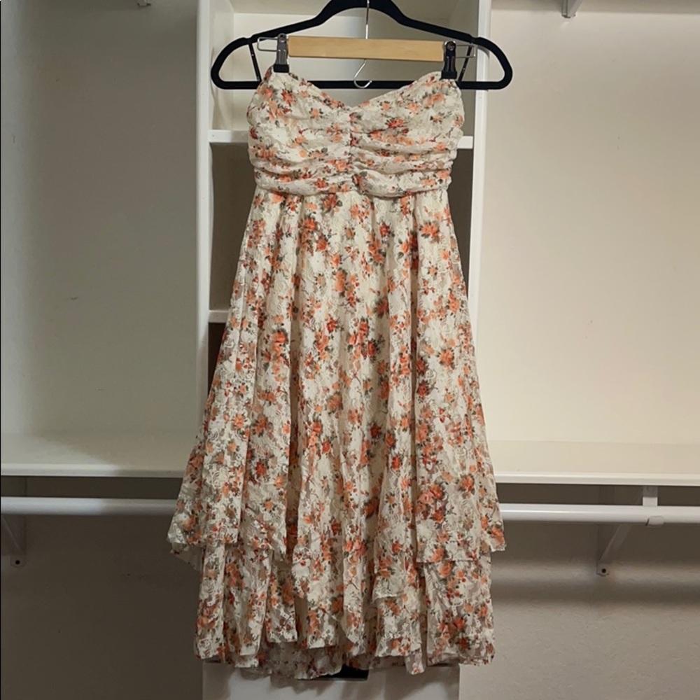 Strapless floral and lace dress